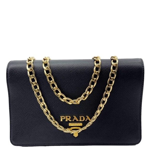 Prada  Saffiano Lux Chain Crossbody Bag Black - Picture 1 of 13